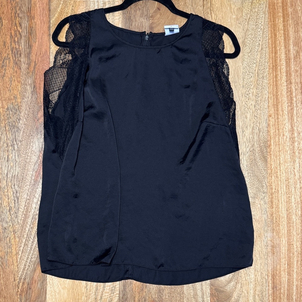 CAbi Elegant Black Blouse with Lace Details